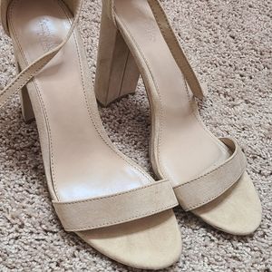 Nude chunky heeled sandals